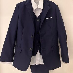Blue Three-Piece Suit Structured Silhouette